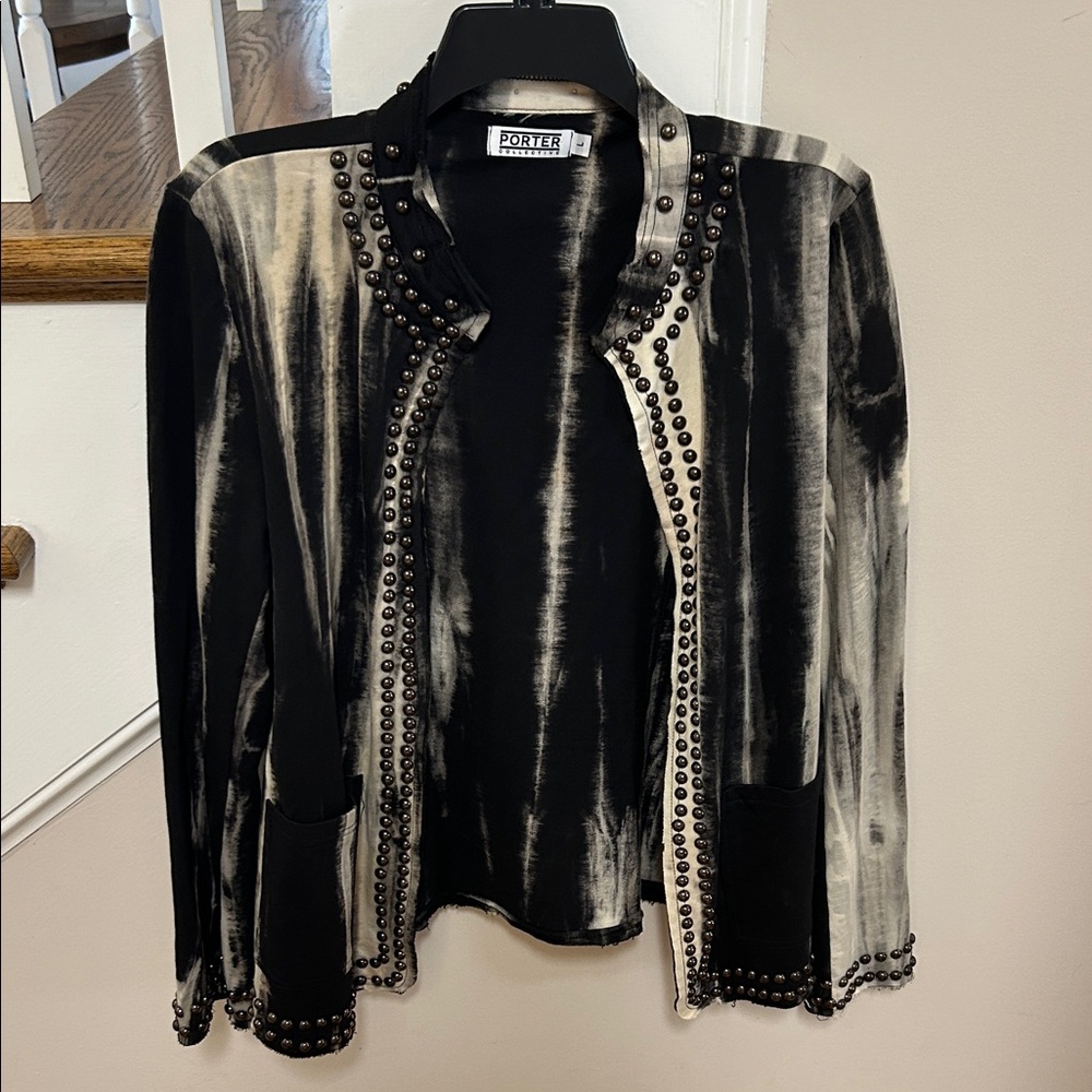 Porter Collective L Black & Cream Studded Tie-Dye Jacket